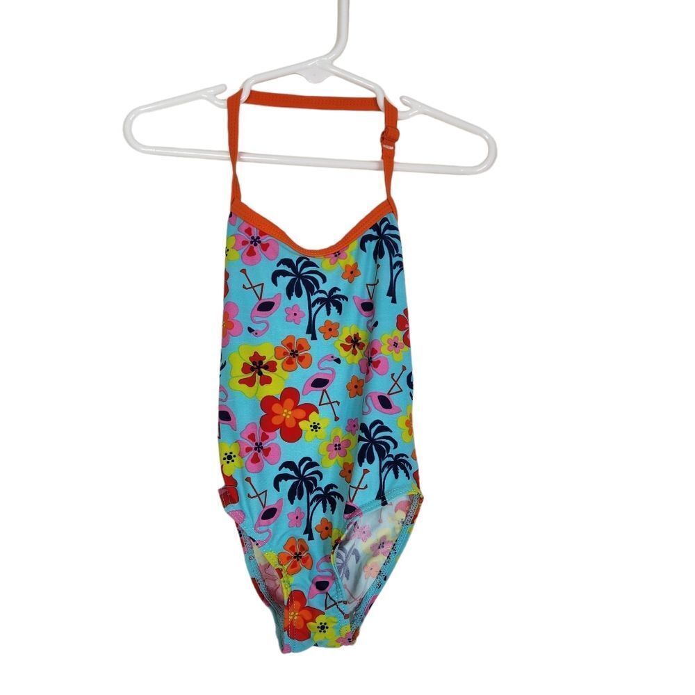 POLARN O. PYRET Swimsuit‎ Girls 1-2 Years Blue Palm Tree Flamingo Floral Sweden